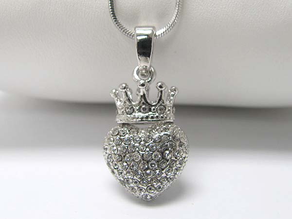 Made in korea whitegold plating crystal stud crown heart pendant necklace