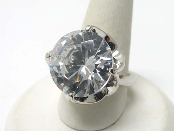 Made in korea whitegold plating round diamond cut pure crystal adjustable ring