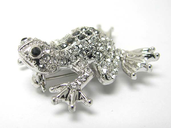 Made in korea whitegold plating crystal stud frog brooch