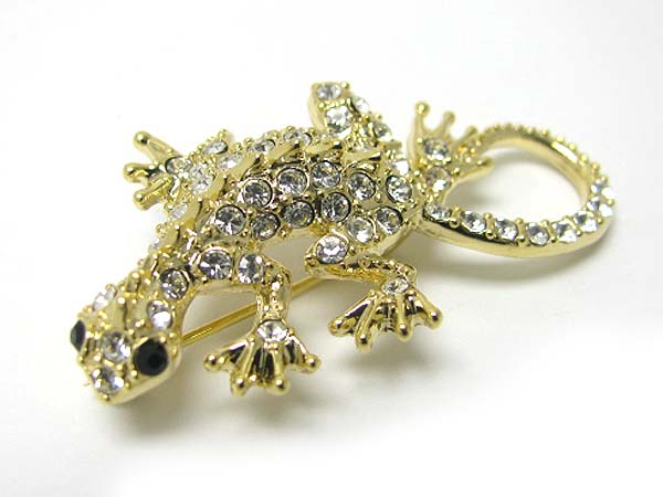 Gold plating crystal stud lizard brooch