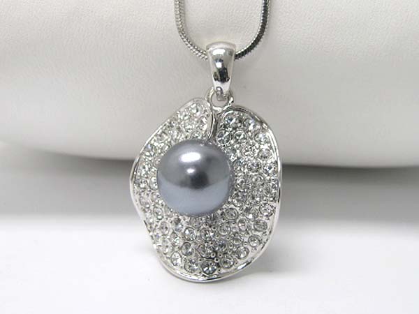 Made in korea whitegold plating pearl and crystal stud pendant necklace