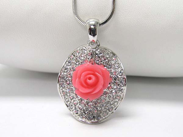 Made in korea whitegold plating flower and crystal stud pendant necklace