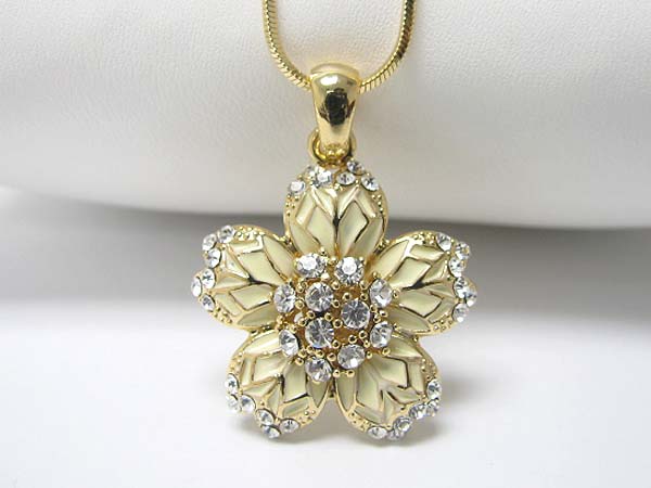 Made in korea whitegold plating crystal stud flower pendant necklace