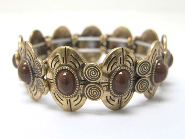 Formica stone antique metal disk link stretch bracelet