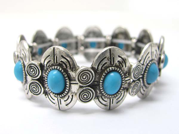 Formica stone antique metal disk link stretch bracelet