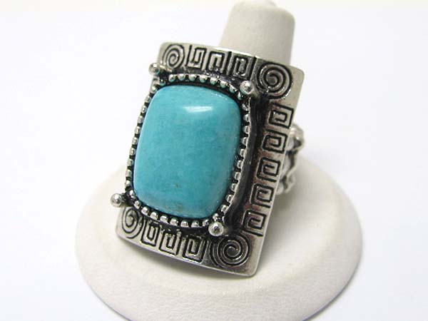 Natural stone textured metal rectangle stretch ring