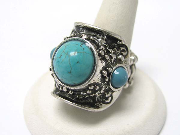 Natural stone antique metal finger wrapping stretch ring