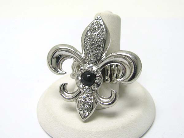 Crystal stud fleur de lis stretch ring 