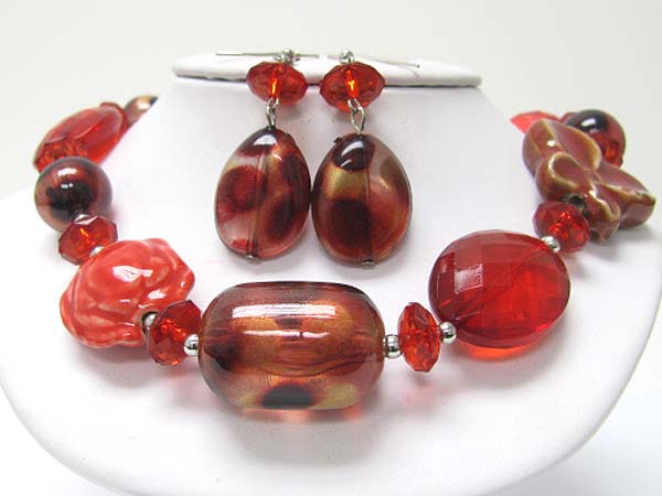 Chunky ceramic and murano glass link neckalce earring set