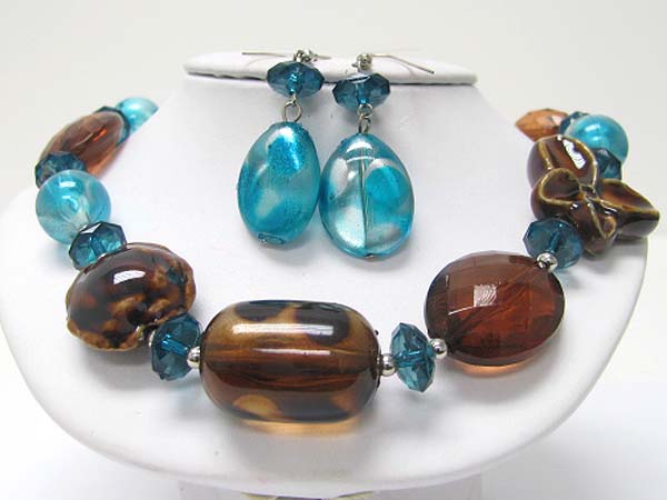 Chunky ceramic and murano glass link neckalce earring set