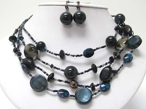 Multi row murano glass and ceramic ball link neckalce earring set