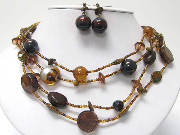 Multi row murano glass and ceramic ball link neckalce earring set