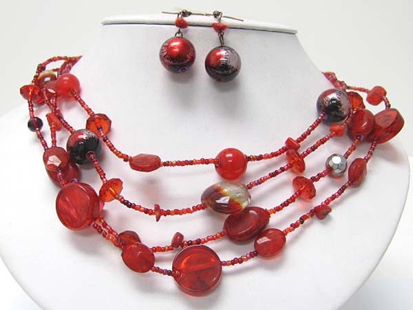 Multi row murano glass and ceramic ball link neckalce earring set