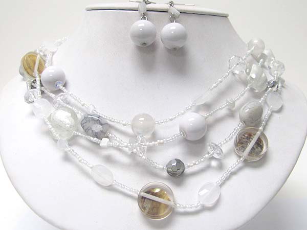 Multi row murano glass and ceramic ball link neckalce earring set