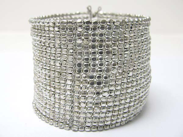 Metal seed beads link cuff bangle