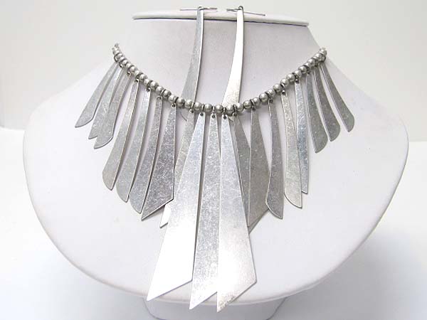 Multi long stamping metal bar dangle neckalce earring set