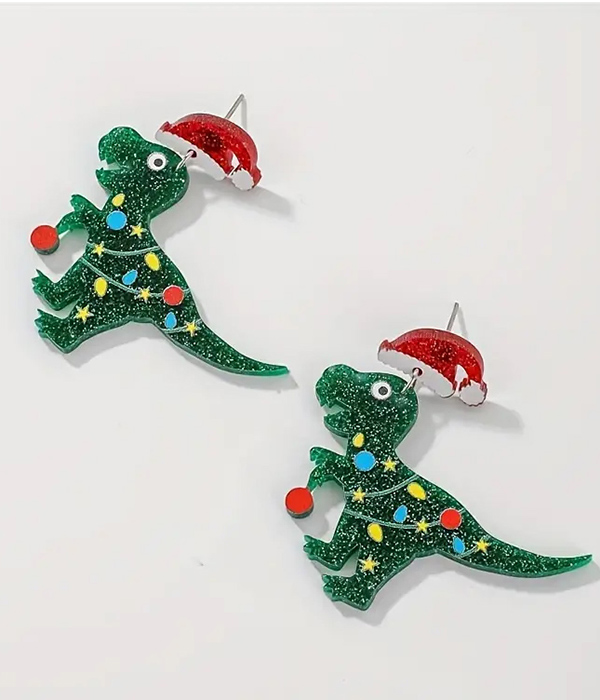 Christmas theme acrylic dinosaur earring