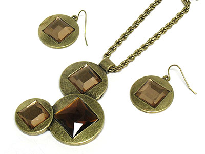 Round metal and epoxy stone modern metal art deco necklace set