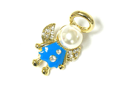 Crystal and pearl angel pin or brooch