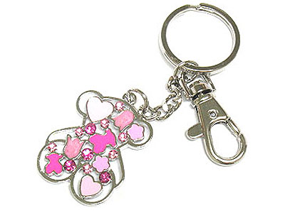 Made in korea whitegold plating crystal and epoxy bear key chain charm