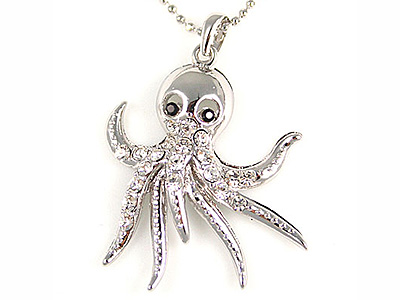 Made in korea whitegold plating crystal octopus necklace