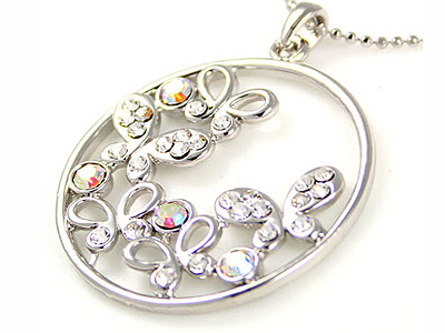 Made in korea whitegold plating crystal butterfly in round necklace