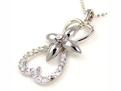 Made in korea whitegold plating crystal heart and flower necklace