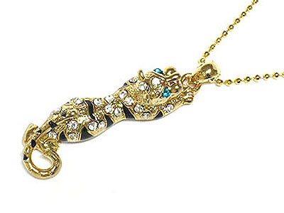 14k gold plating crystal leopard necklace