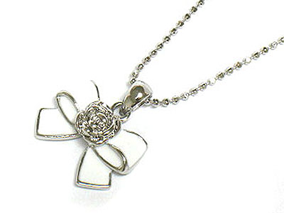 Made in korea whitegold plating rose ribbon necklace