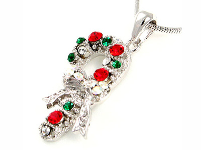 Made in korea whitegold plating crystal christmas candy stick necklace