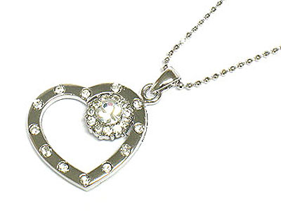 Made in korea whitegold plating crystal stud heart necklace