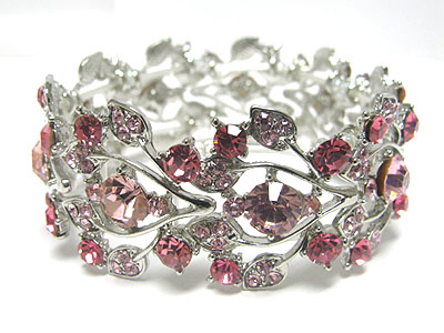 Crystal deco wide metal casting stretch bracelet