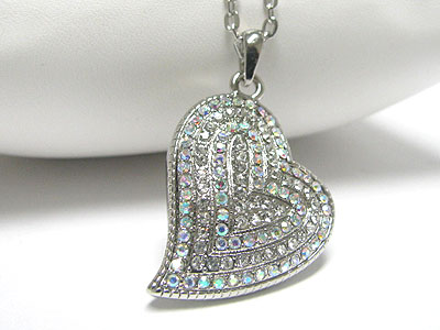 Multi crystal line heart pendant necklace