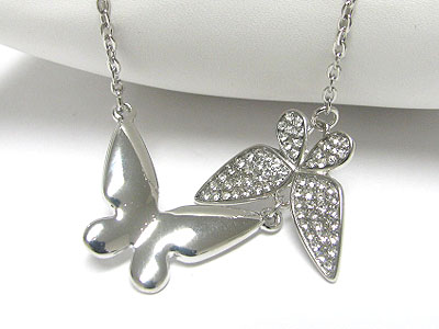 Crystal dual butterfly pendant link neckalce