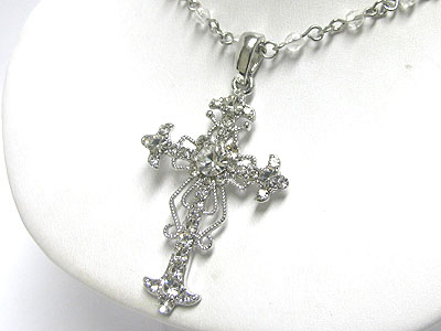 Crystal cross and beads chain necklace