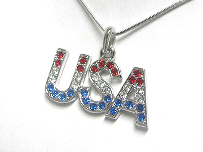 Made in korea whitegold plating crystal usa pendant necklace