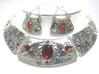 Marcasite look tailored style wide choker style  necklace earring set