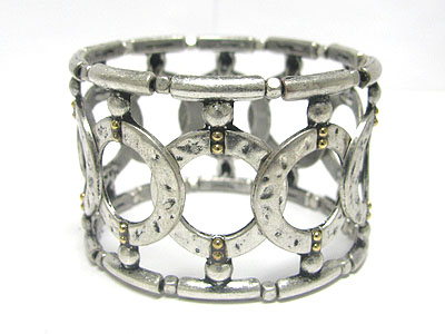 Crystal hamered metal link stretch bracelet