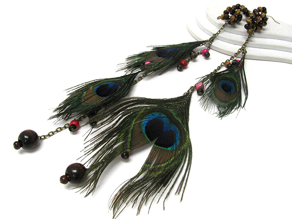 12 inch super long multi peacock feather drop earrings