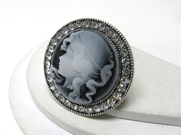 Crystal deco cameo pin or brooch