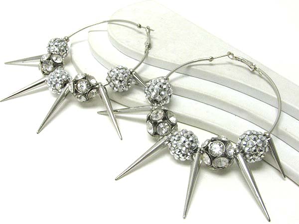 4 inch hoop crystal fire ball and metal spike basketball wives inspired earring - hoops