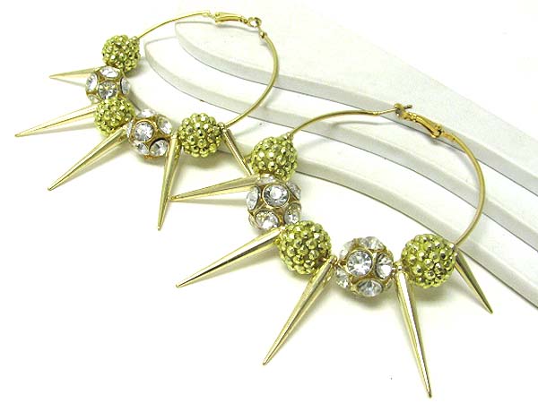 4 inch hoop crystal fire ball and metal spike basketball wives inspired earring - hoops