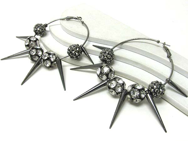 4 inch hoop crystal fire ball and metal spike basketball wives inspired earring - hoops