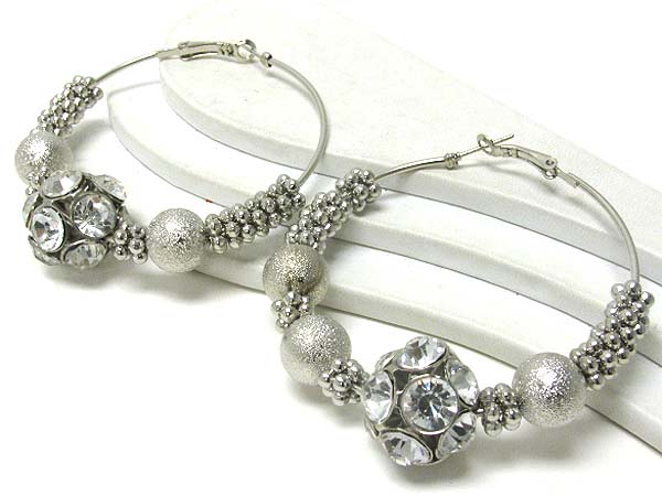 3 inch hoop crystal and metal ball mix basketball wives inspired earring - hoops