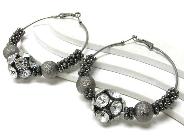 3 inch hoop crystal and metal ball mix basketball wives inspired earring - hoops