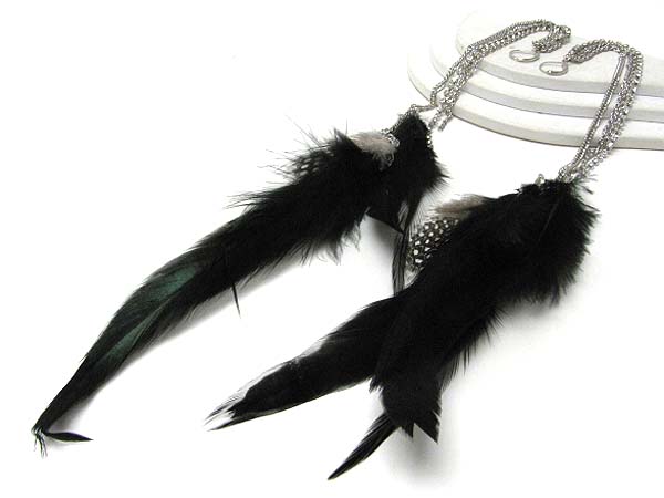 18 inch super long multi genuine natural feather rhinestone drop earring