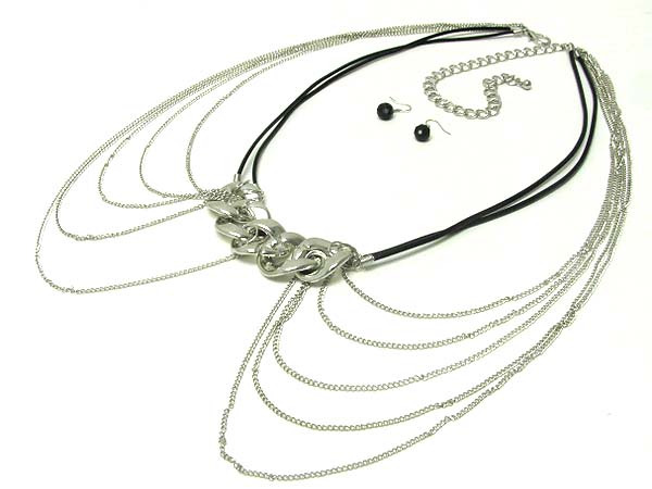 Multi metal chain hanging thick chain neckalce earring set