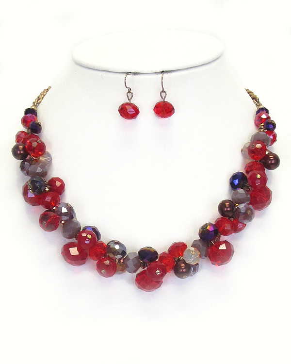 Genuine glass bead and pearl mix necklace set