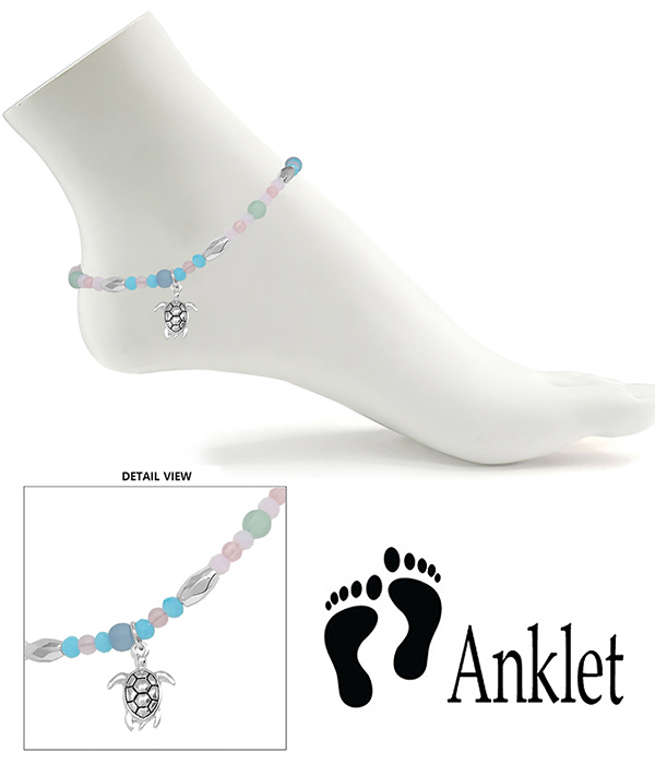 Multi Sea Glass Flamingo Anklet Ankle Bracelet