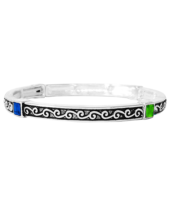 Designer textured and crystal stackable stretch bracelet